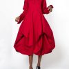 Stylish Loose Stand-Collar Long Sleeves Midi Dress