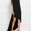 High-low Loose Asymmetric Solid Color Split-side Round-neck Maxi Dresses