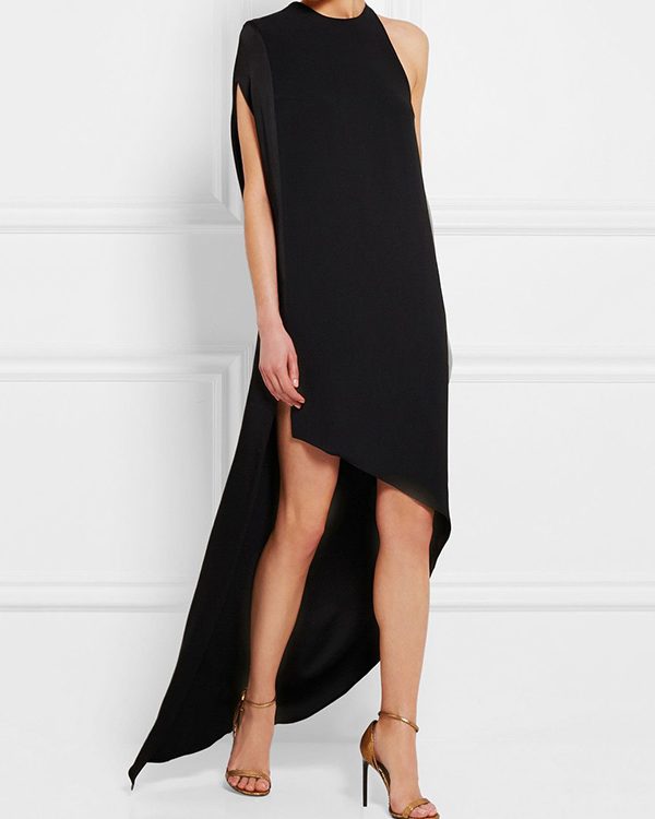 High-low Loose Asymmetric Solid Color Split-side Round-neck Maxi Dresses