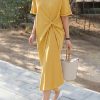 Original Solid Color Irregularity Pleats Midi Dress