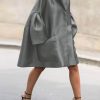 Flared Sleeves Long Sleeves Pockets Solid Color Notched Collar Mini Dresses Shirt Dress