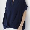 Loose Plus Size Pleated Solid Color V-Neck T-Shirts Tops