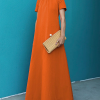 Loose Short Sleeves Solid Color High-Neck Maxi Dresses