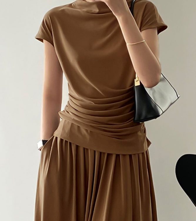 Short Sleeves Solid Color Mock Neck T-Shirts Tops