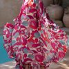 Batwing Sleeves Loose Flower Print Pleated Split-Joint Round-Neck Maxi Dresses