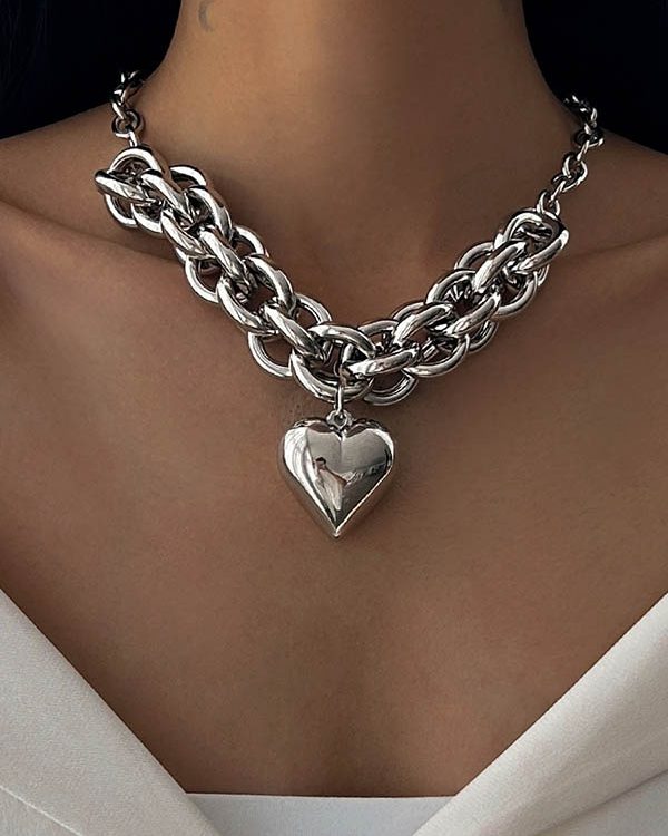 Chains Heart Shape Solid Color Necklaces Accessories