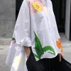 High-Low Loose Asymmetric Floral Printed Split-Joint Split-Side Lapel Blouses