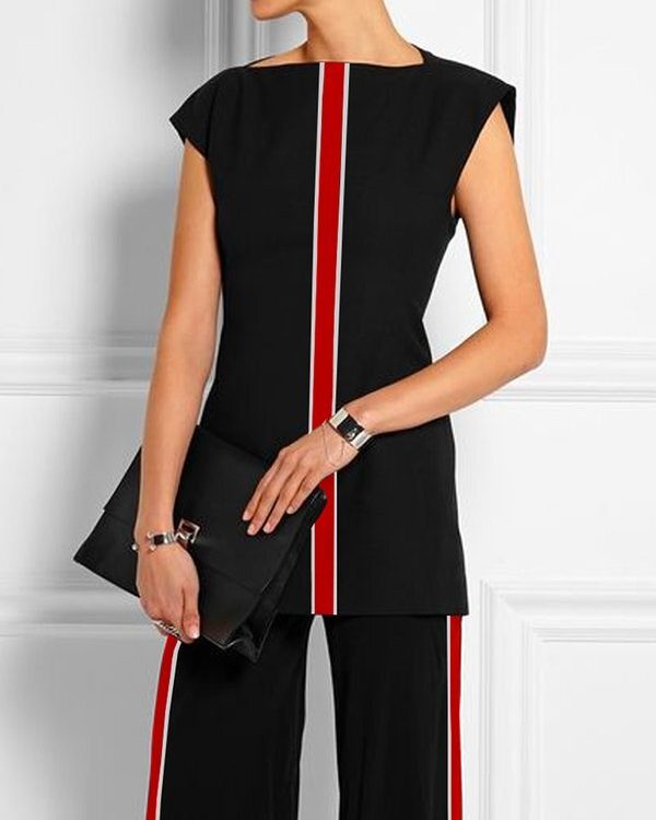 Cap Sleeve Contrast Color Printed Round-neck T-Shirts Tops