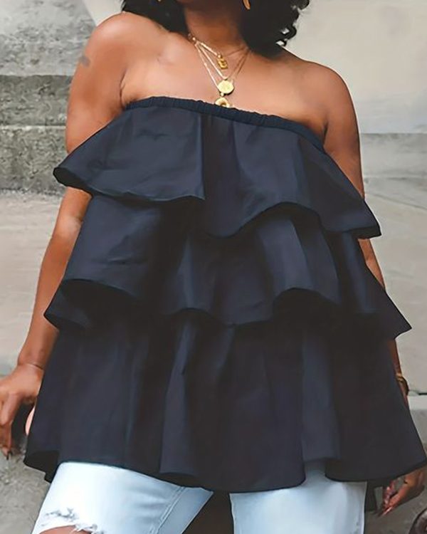 A-Line Loose Elasticity Layered Ruffled Solid Color Tube Vest Top