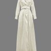 Long Sleeves Loose No Belt Solid Color Notched Collar Maxi Dresses