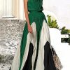 Sleeveless Asymmetric Pleated Printed One-Shoulder Maxi Dresses