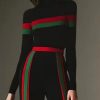 Long Sleeves Skinny Split-Joint Striped High Neck T-Shirts Tops