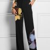 High Waisted Loose Flower Print Pockets Pants Trousers