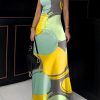 Skinny Sleeveless Printed High Neck Maxi Dresses