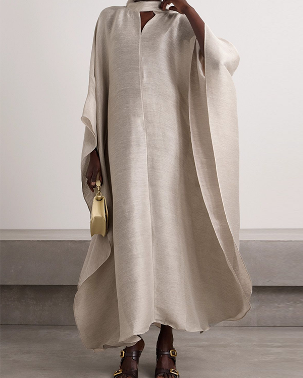 Batwing Sleeves Loose Solid Color Stand Collar Maxi Dresses