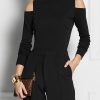 Long Sleeves Skinny Hollow Solid Color Cold Shoulder T-Shirts Tops