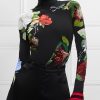 Long Sleeves Skinny Floral Printed Split-Joint High Neck T-shirts