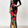 Skinny Flower Print Multi-Colored High Neck Maxi Dresses