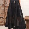A-Line Loose Pockets See-Through Solid Color Round-Neck Cover-Up Midi Dresses