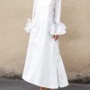 A-Line Flared Sleeves Buttoned Solid Color Split-Joint Split-Side Lapel Maxi Dresses