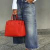 Loose Wide Leg Buttoned Fringed Pockets Jean Pants Bottoms