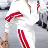 Long Sleeves Loose Split-Joint Striped Zipper Stand Collar Jackets Outerwear