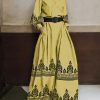 Long Sleeves Loose Buttoned Pleated Pockets Printed Stand Collar Jumpsuits