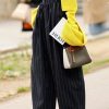 High Waisted Loose Drawstring Pleated Split-Joint Striped Pants Trousers