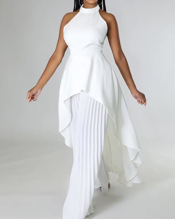 High-Low Loose Backless Lacy Solid Color Halter-Neck Suits