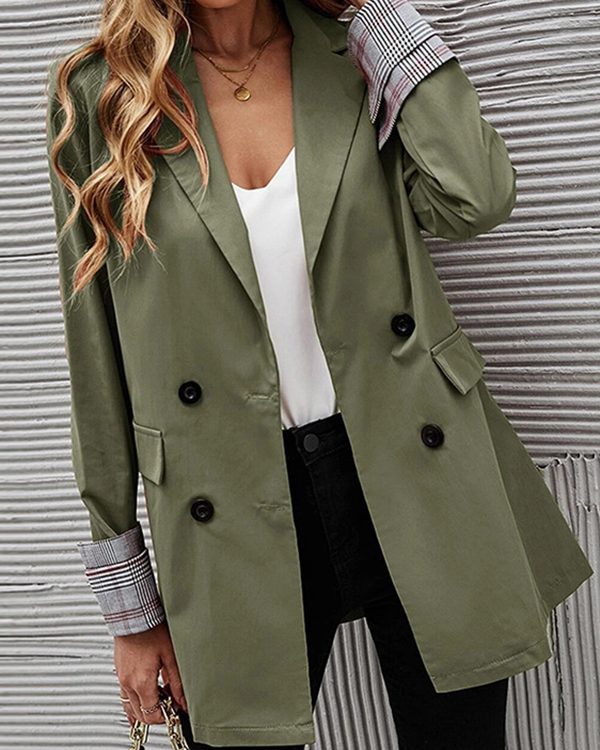 Long Sleeves Loose Buttoned Pockets Split-Joint Notched Collar Blazer Outerwear