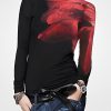 Long Sleeves Skinny Asymmetric Printed Split-Joint High Neck T-Shirts Tops