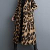 Long Sleeves Loose Buttoned Leopard Pockets Split-Joint V-Neck Outerwear Trench Coats