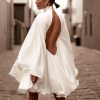 Solid Color High-Neck Backless Flared Sleeves Mini Dress