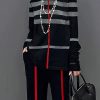 Long Sleeves Loose Striped High Neck T-Shirts Tops