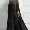 Long Sleeves Loose Rhinestone Round-Neck Maxi Dresses
