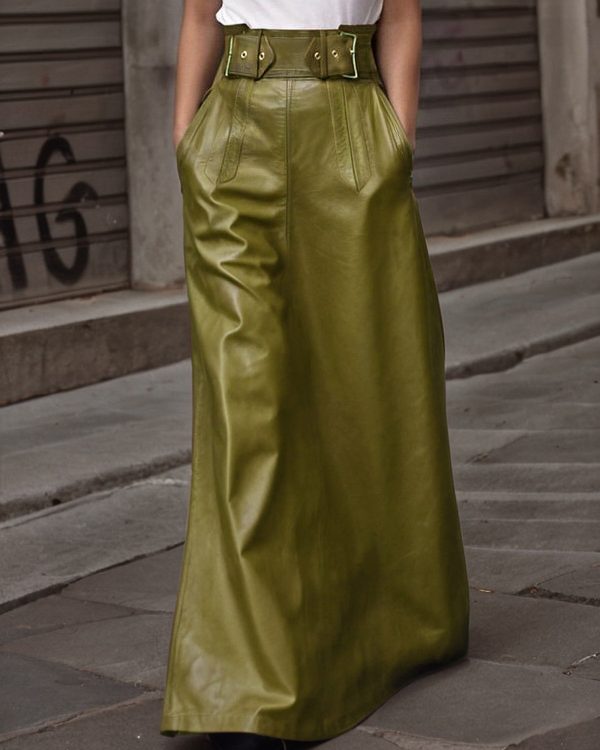 A-Line Loose Belted Solid Color Skirts Bottoms