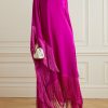 Batwing Sleeves Loose Solid Color Split-Joint Tasseled High Neck Evening Dresses Maxi Dresses